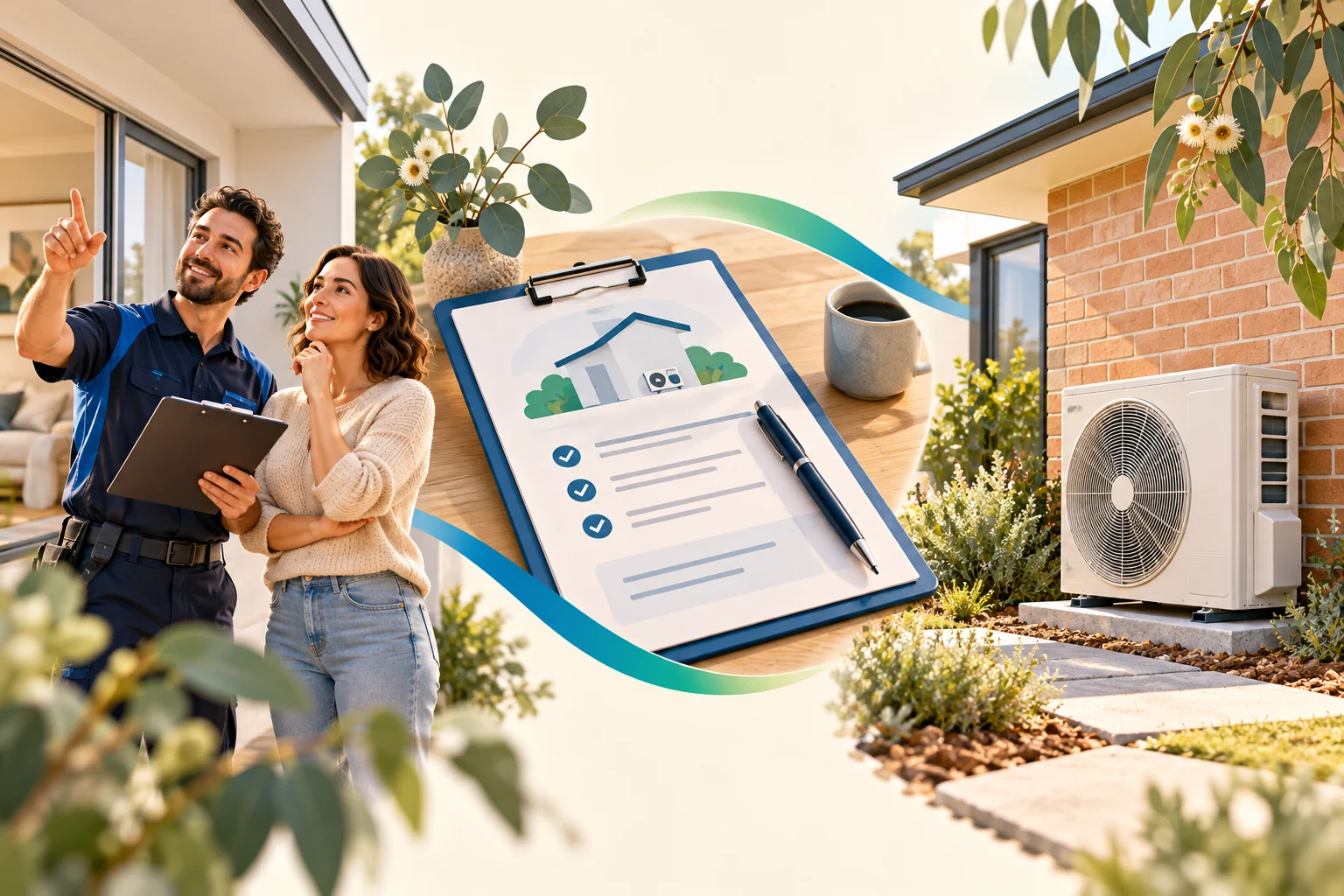 Concept illustration of a homeowner following an energy upgrade checklist.